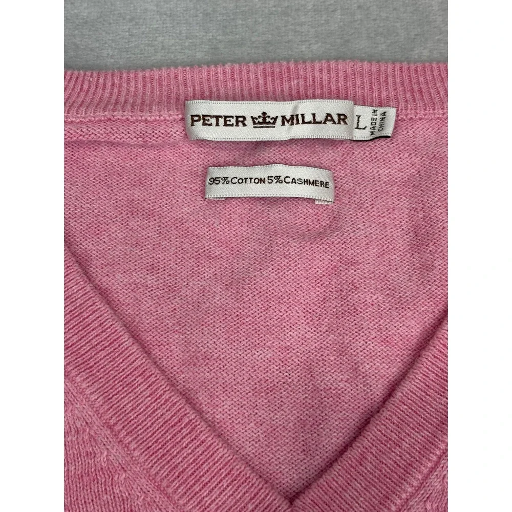 Peter Millar Mens V-Neck Sweater Cotton Cashmere Blend Pink Large Luxury Golf